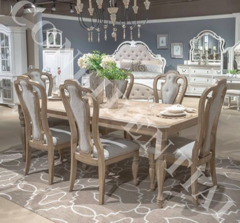 Liberty Magnolia Manor II Rectangle Leg Table & 6 Splat Back Upholstered Side Chairs in Weathered Bisque Bundle-Washburn's Home Furnishings