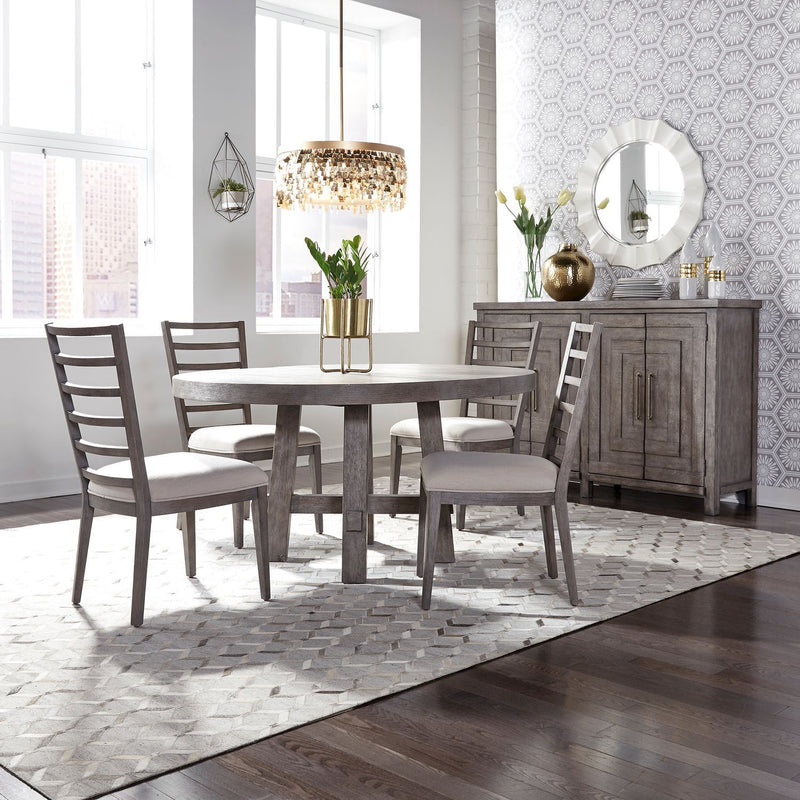 Liberty Modern Farmhouse Round Dining Table Set w/4 Ladder Back Side Chairs-Washburn's Home Furnishings