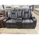 Manwah Reclining Loveseat w/2 Cupholder & 2 Arm Rest Storage Ribbed Stitching in Brown Vinyl-Washburn's Home Furnishings