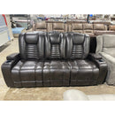 Manwah Reclining Sofa w/2 Cupholders, 2 Arm Rest Storage Consoles & Drop Down Table in Brown Vinyl-Washburn's Home Furnishings