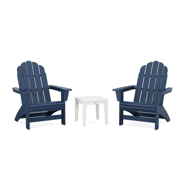 Polywood 3-Piece Vineyard Grand Adirondack Set in Navy/White Bundle-Washburn's Home Furnishings