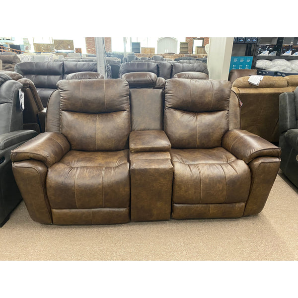 Southern Motion Show Stopper Console Loveseat w/ Power Headrest in Eastwood Chaps Leather-Washburn's Home Furnishings