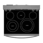 Whirlpool 30-in Glass Top 5 Burners 5.3 CuFt Self-Cleaning Air Fry Convection Oven Freestanding Electric Range (Stainless Steel)-Washburn's Home Furnishings