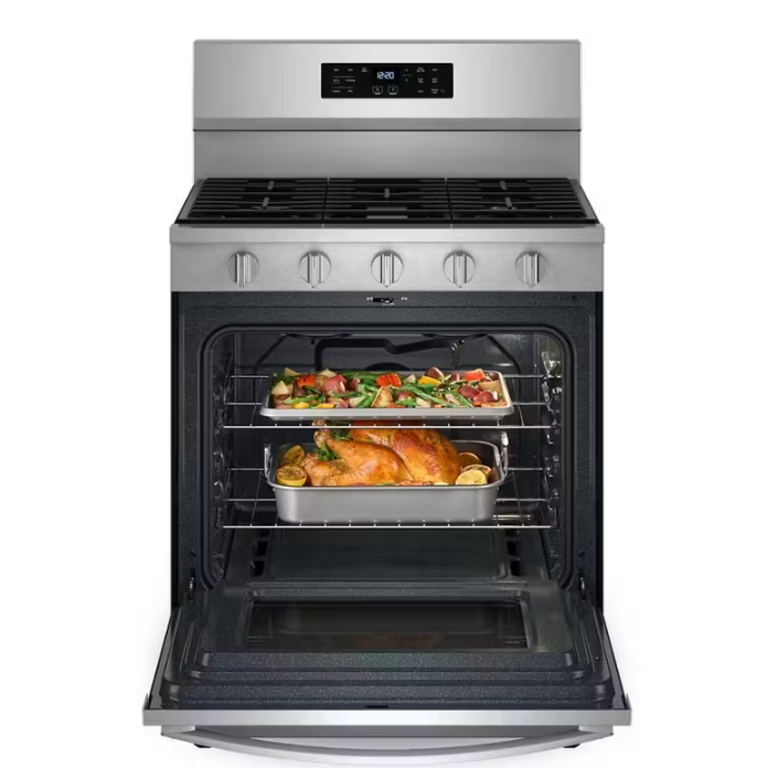 Whirlpool 30 in. 5 Burners Freestanding Gas Range in Fingerprint Resistant Stainless Steel w/Air Cooking Technology-Washburn's Home Furnishings