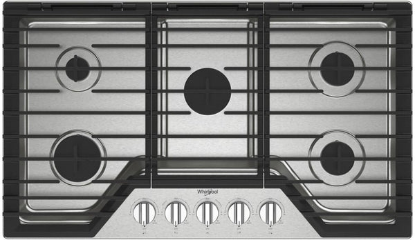 Whirlpool 36-inch Gas Cooktop with EZ-2-Lift Hinged Cast-Iron Grates - Stainless Steel-Washburn's Home Furnishings