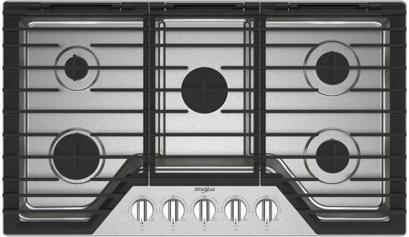 Whirlpool 36-inch Gas Cooktop with EZ-2-Lift Hinged Cast-Iron Grates - Stainless Steel-Washburn's Home Furnishings