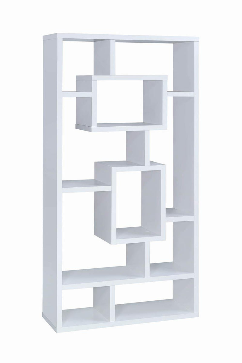 10-shelf Geometric - Bookcase - White-Washburn's Home Furnishings