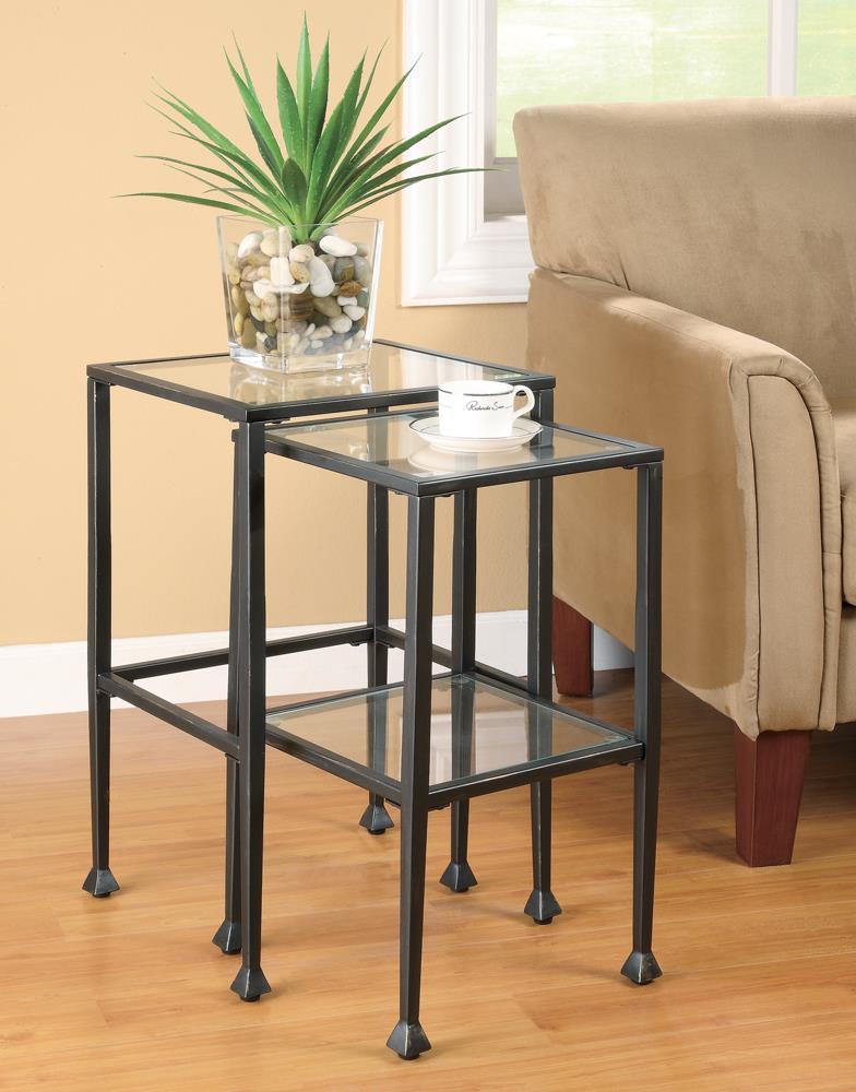 2-piece Glass Top Nesting Tables - Gray-Washburn's Home Furnishings