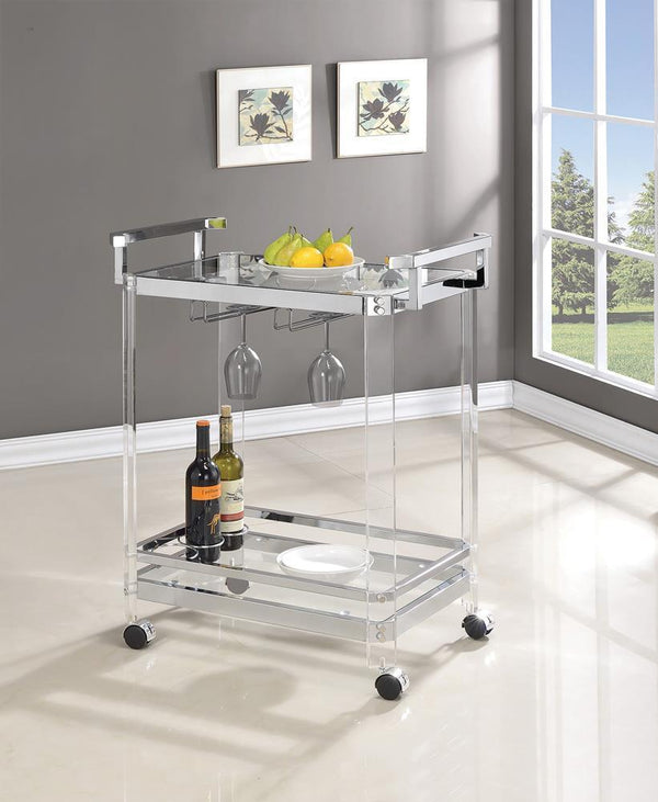 2-tier Glass Serving Cart - Pearl Silver-Washburn's Home Furnishings