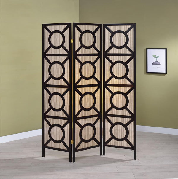 3-panel Geometric - Folding Screen - Brown-Washburn's Home Furnishings