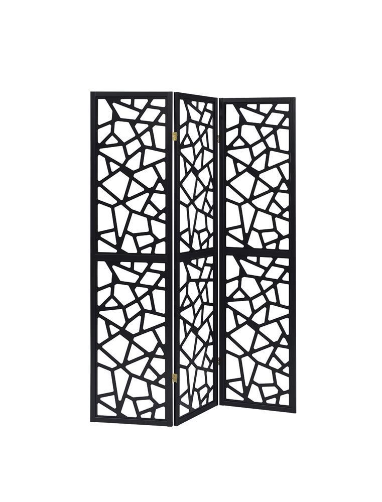 3-panel Open Mosaic Pattern Room Divider - Black-Washburn's Home Furnishings