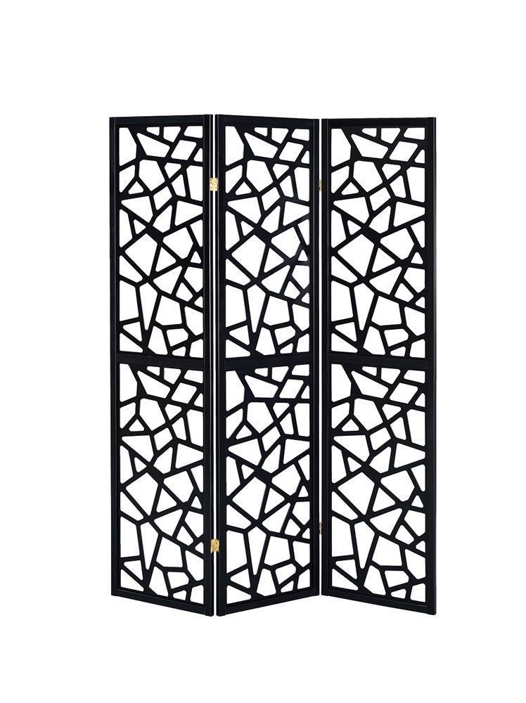 3-panel Open Mosaic Pattern Room Divider - Black-Washburn's Home Furnishings