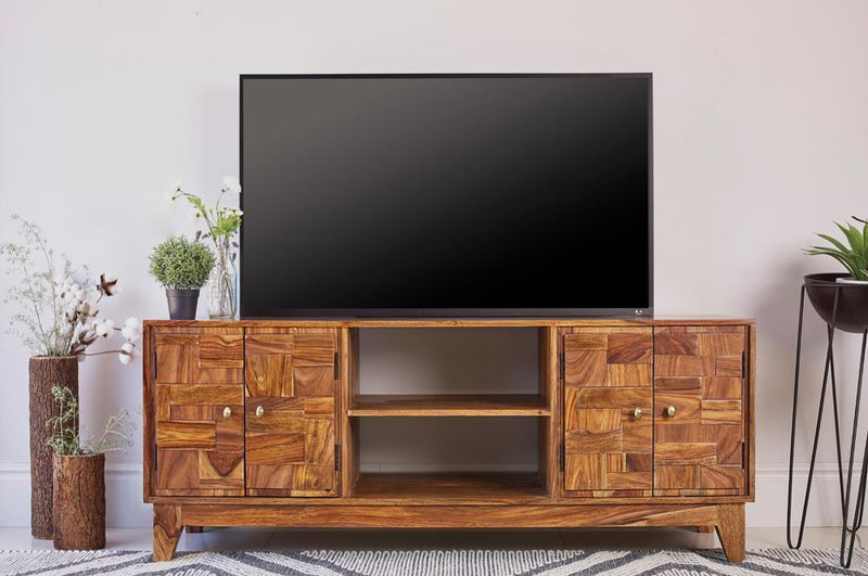 4-door Tv Console - Light Brown-Washburn's Home Furnishings