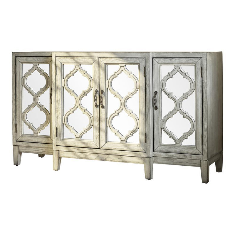 4-door With Lattice Overlay Accent Cabinet - Pearl Silver-Washburn's Home Furnishings