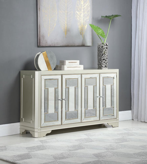 4-mirrored Door Accent Cabinet - Pearl Silver-Washburn's Home Furnishings