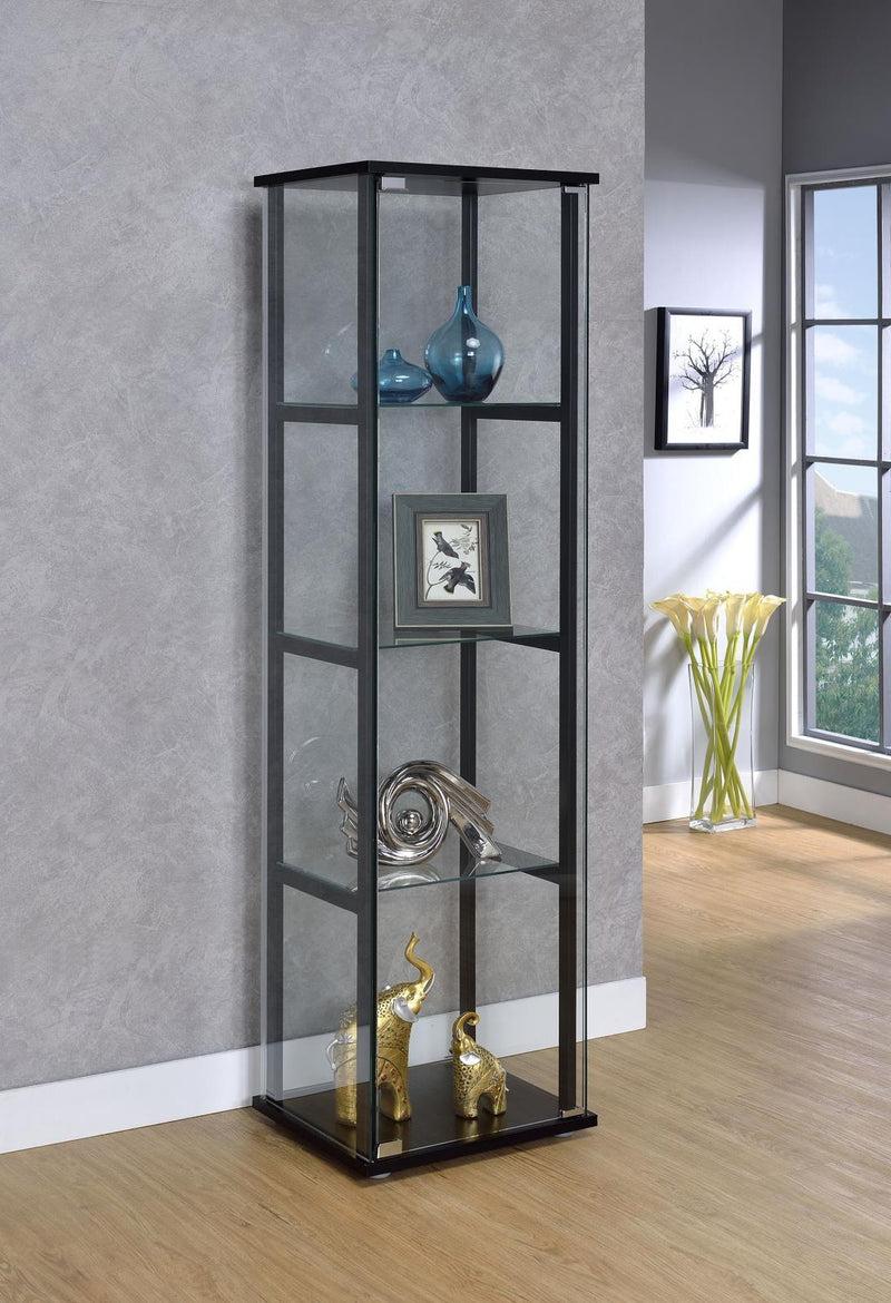 4-shelf Glass Curio Cabinet - Black-Washburn's Home Furnishings