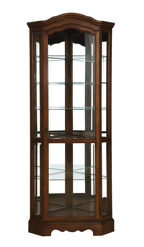 6-shelf Corner Curio Cabinet - Brown-Washburn's Home Furnishings