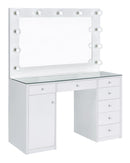 7-drawer Glass Top Vanity Desk With Lighting - White-Washburn's Home Furnishings