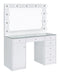 7-drawer Glass Top Vanity Desk With Lighting - White-Washburn's Home Furnishings