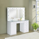 7-drawer Glass Top Vanity Desk With Lighting - White-Washburn's Home Furnishings