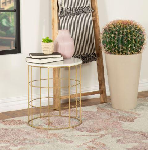 Accent Table With Yellow Cage Base - White-Washburn's Home Furnishings