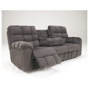 Acieona - Slate - Rec Sofa W/drop Down Table-Washburn's Home Furnishings