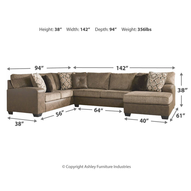 Abalone - Chocolate - Left Arm Facing Sofa 3 Pc Sectional-Washburn's Home Furnishings