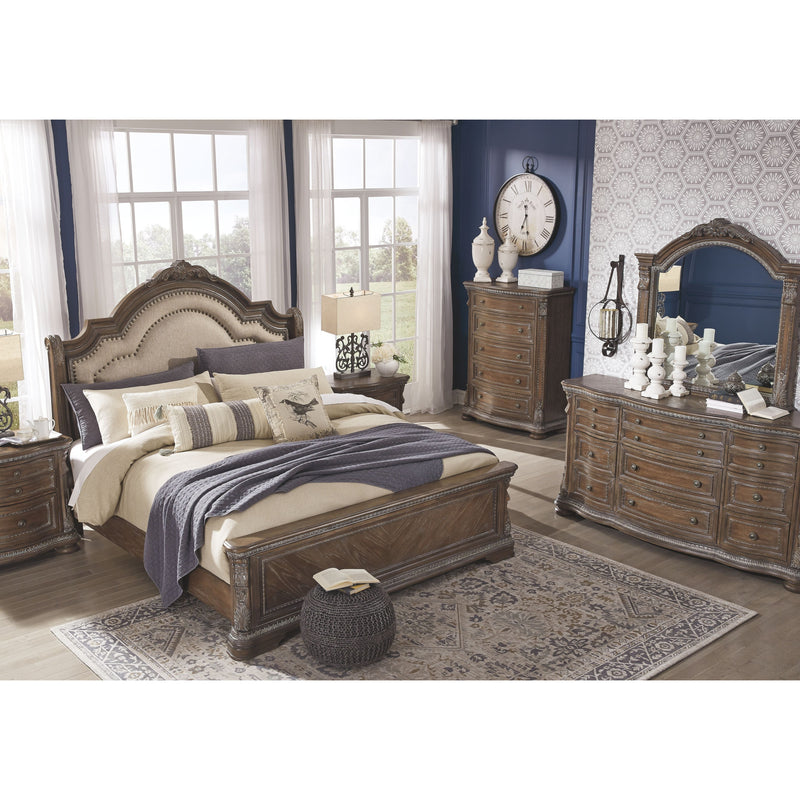 Ashley Charmond Brown Upholstered Sleigh Bed in King-Washburn's Home Furnishings