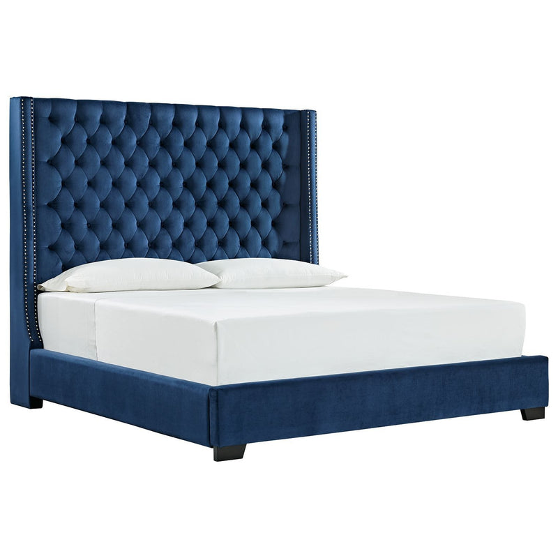 Ashley Coralayne Blue King Upholstered Headboard & Upholstered Footboard w/Rails-Washburn's Home Furnishings