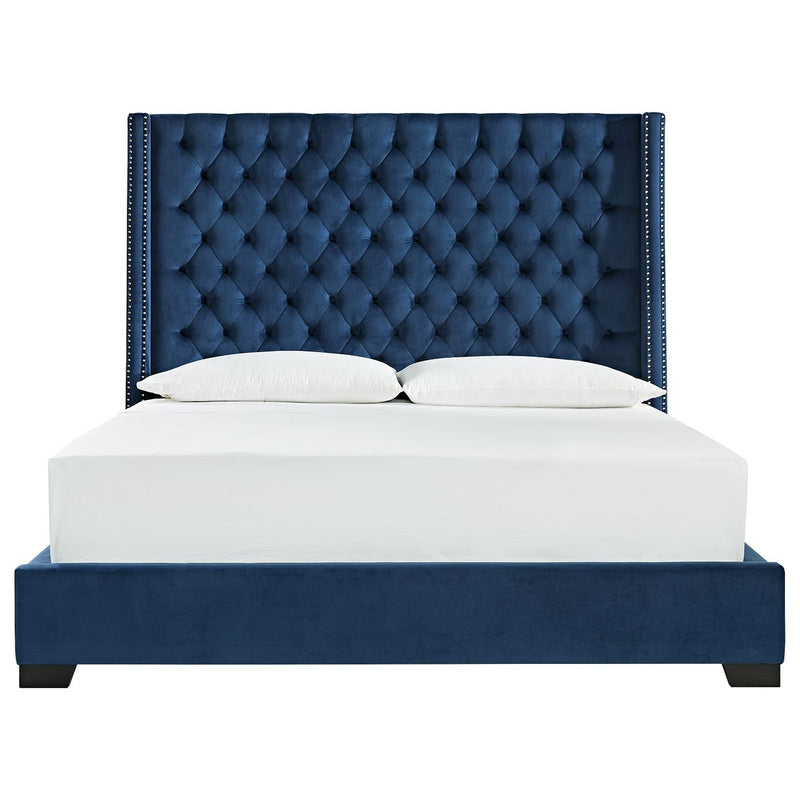 Ashley Coralayne Blue King Upholstered Headboard & Upholstered Footboard w/Rails-Washburn's Home Furnishings