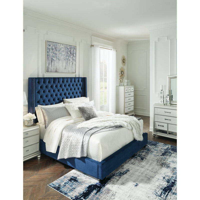 Ashley Coralayne Blue King Upholstered Headboard & Upholstered Footboard w/Rails-Washburn's Home Furnishings