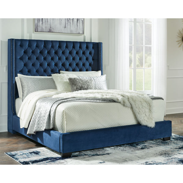 Ashley Coralayne Blue King Upholstered Headboard & Upholstered Footboard w/Rails-Washburn's Home Furnishings