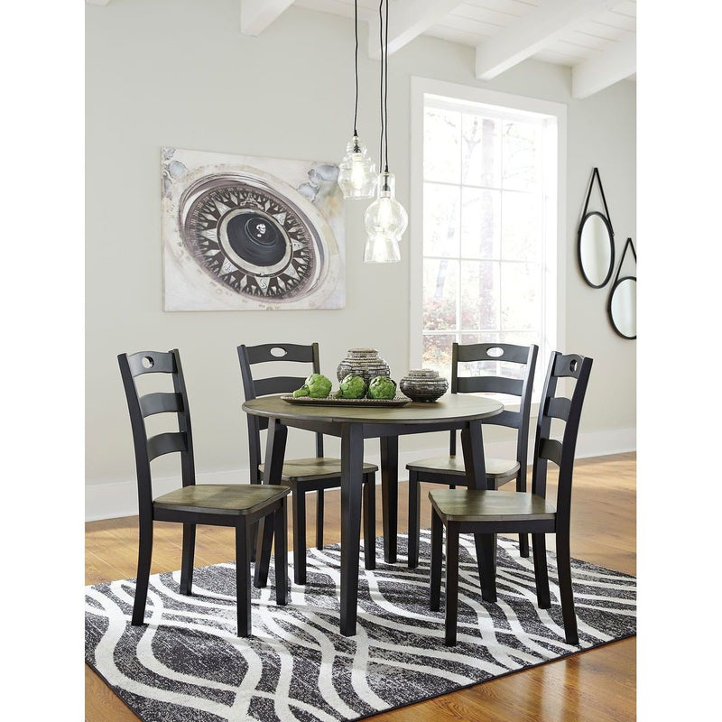 Froshburg - Grayish Brown/Black - Round DRM Drop Leaf Table-Washburn's Home Furnishings