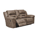 Ashley Stoneland - Fossil - DBL Rec Loveseat w/Console-Washburn's Home Furnishings