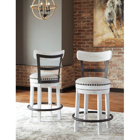 Ashley Valebeck - White - Upholstered Swivel Barstool-Washburn's Home Furnishings