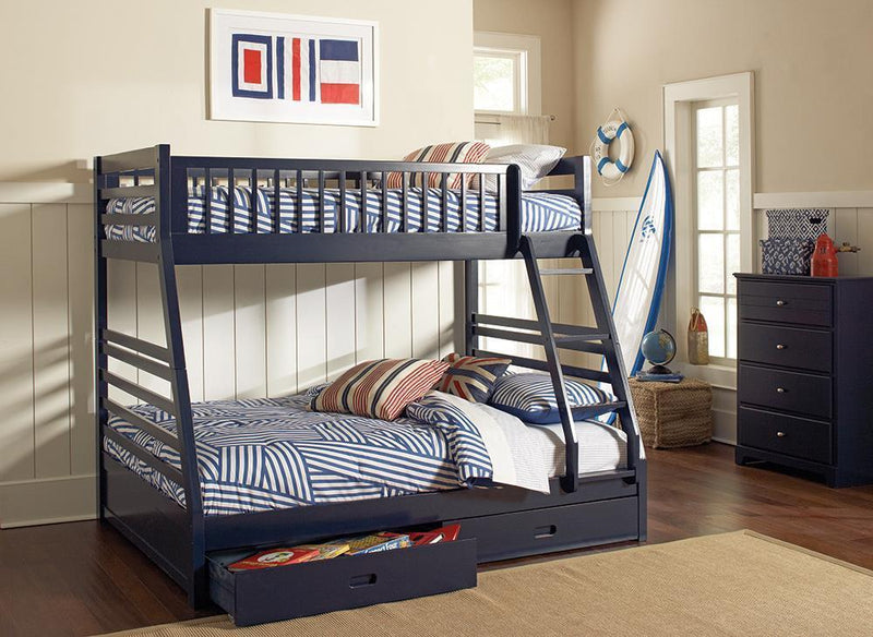 Ashton - Twin Over Full 2-drawer Bunk Bed - Navy Blue-Washburn's Home Furnishings