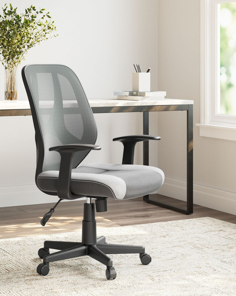 Beauenali - Light Gray/black - Home Office Swivel Desk Chair - Black Back-Washburn's Home Furnishings