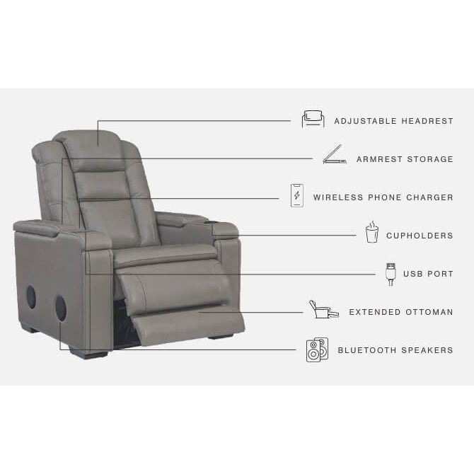 Boerna - Gray - Pwr Recliner/adj Headrest-Washburn's Home Furnishings