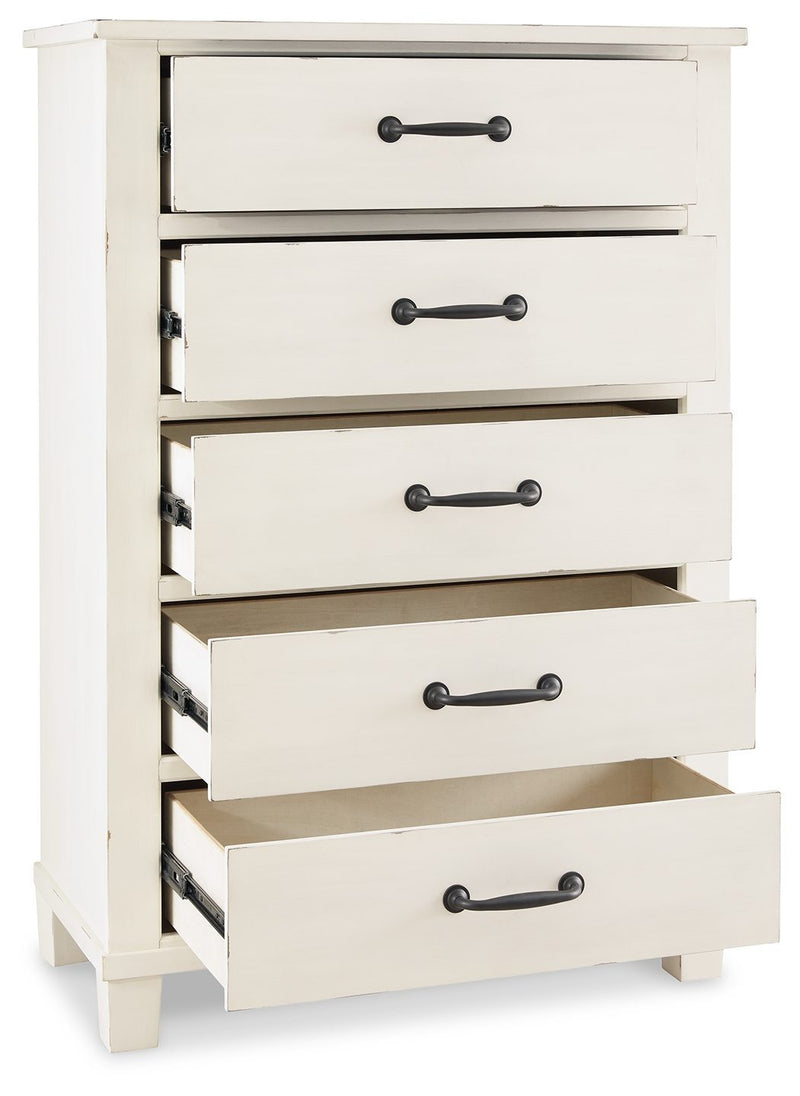 Braunter - Aged White - Five Drawer Chest-Washburn's Home Furnishings