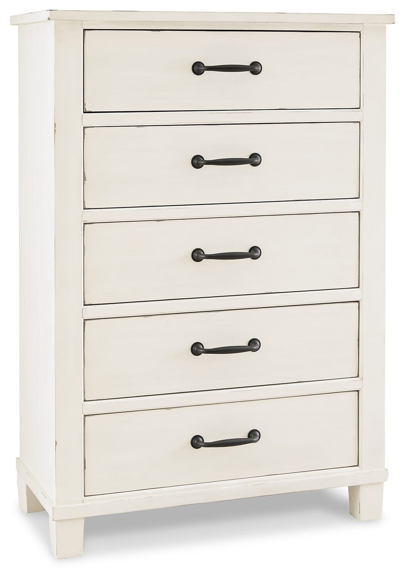 Braunter - Aged White - Five Drawer Chest-Washburn's Home Furnishings