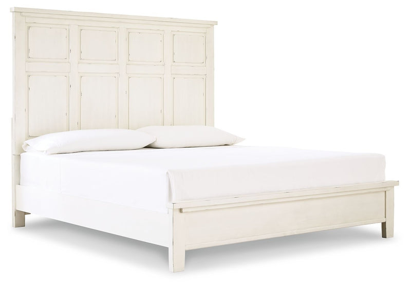 Braunter - Aged White - King Panel Bed-Washburn's Home Furnishings