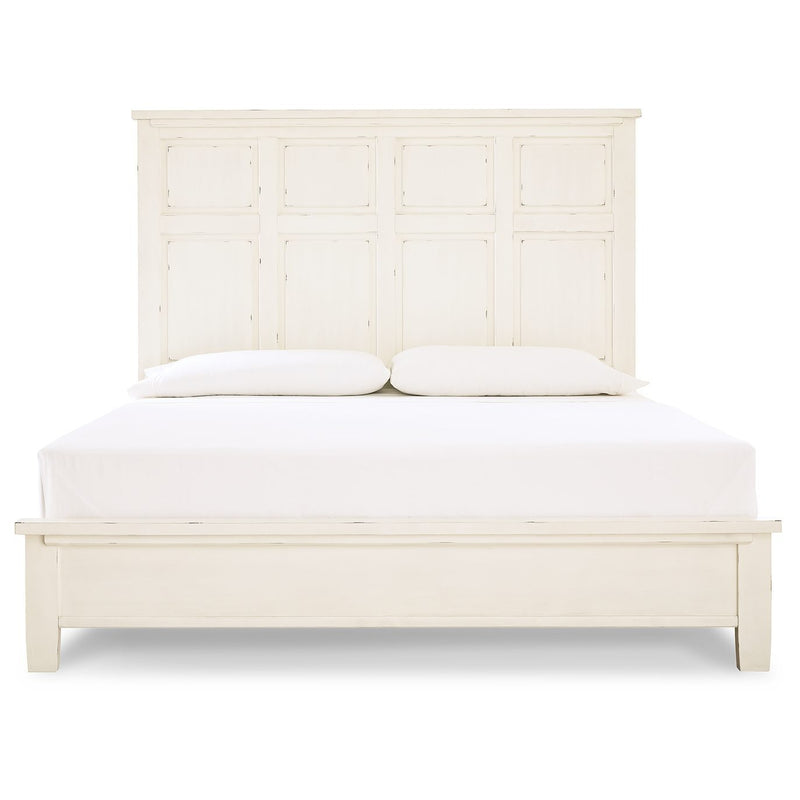 Braunter - Aged White - Queen Panel Bed-Washburn's Home Furnishings