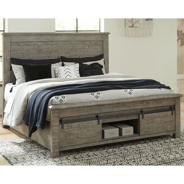 Brennagan - Gray - King Panel Bed With Footboard Storage-Washburn's Home Furnishings