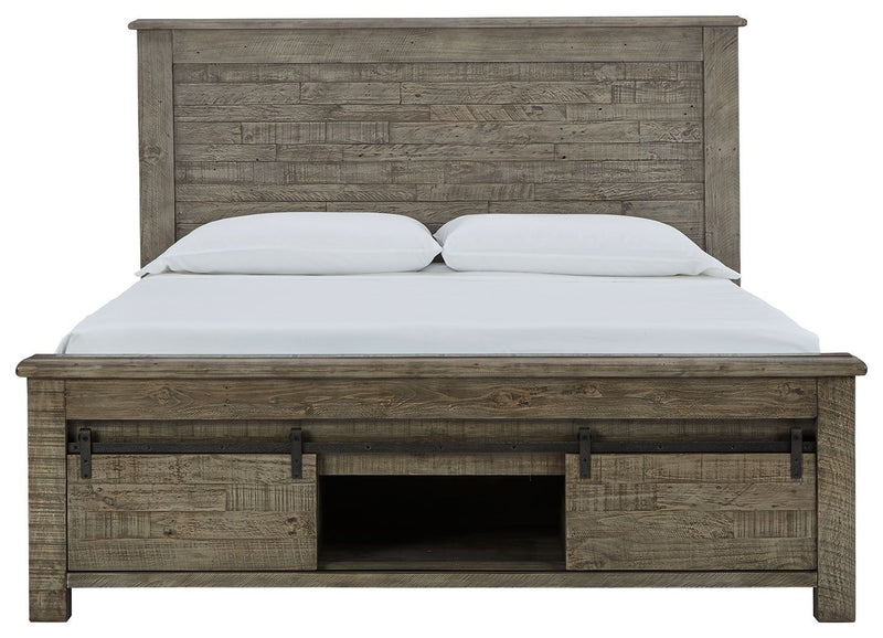 Brennagan - Gray - Queen Panel Bed With Footboard Storage-Washburn's Home Furnishings