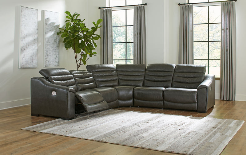 Center Line - Dark Gray - Left Arm Facing Power Recliner 5 Pc Sectional-Washburn's Home Furnishings