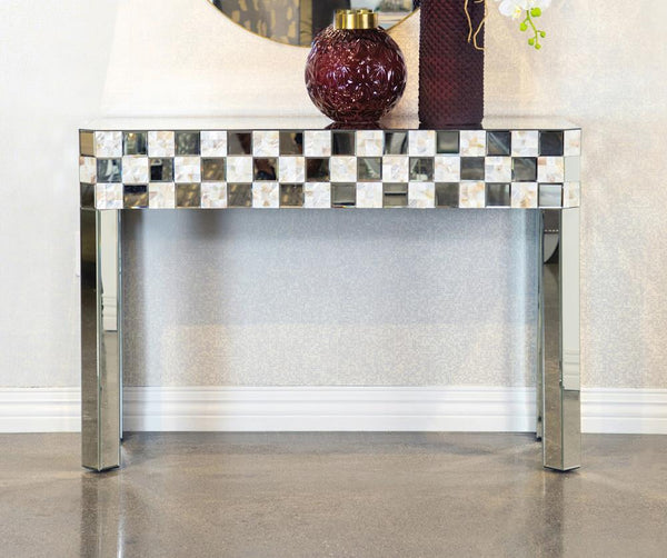 Checker Pattern Rectangular Console - Pearl Silver-Washburn's Home Furnishings