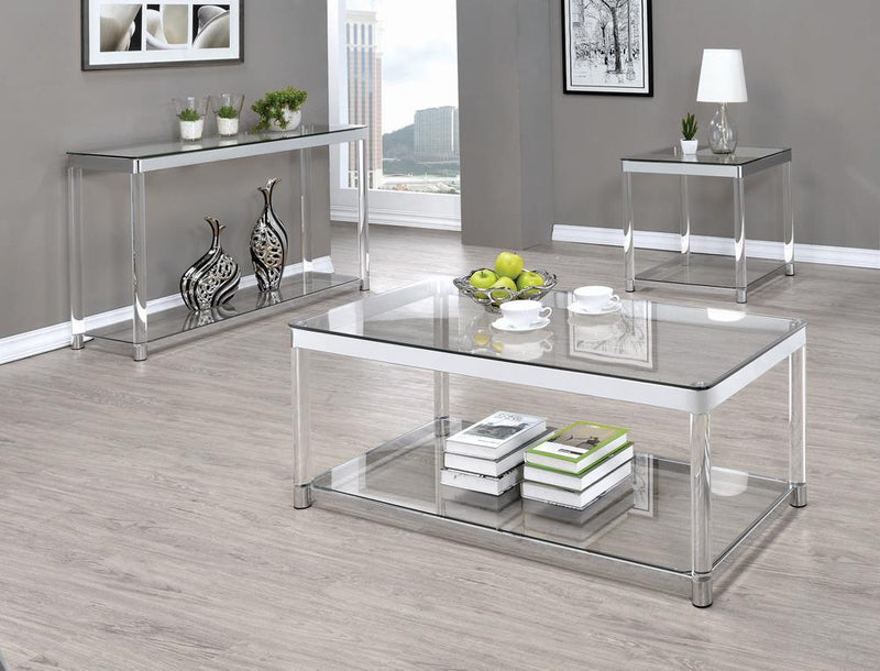 Claude Sofa Table With Lower Shelf Chrome And - Clear-Washburn's Home Furnishings