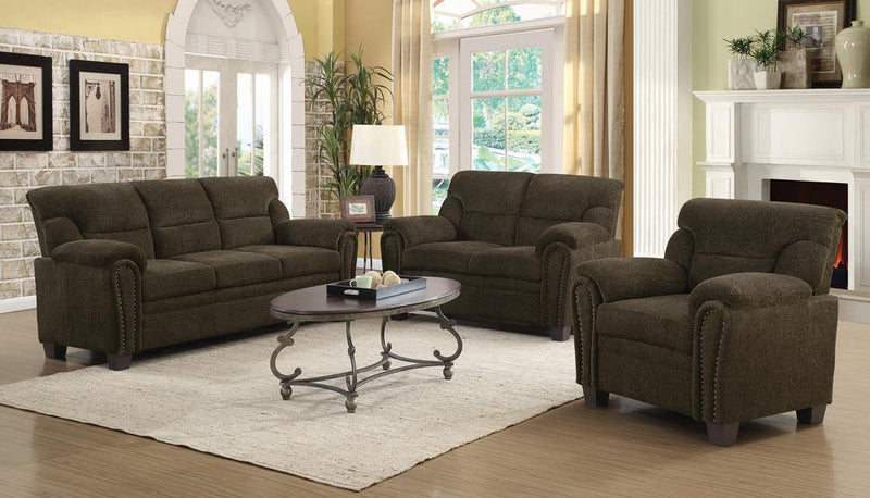 Clemintine - Upholstered Loveseat With Nailhead Trim Brown-Washburn's Home Furnishings