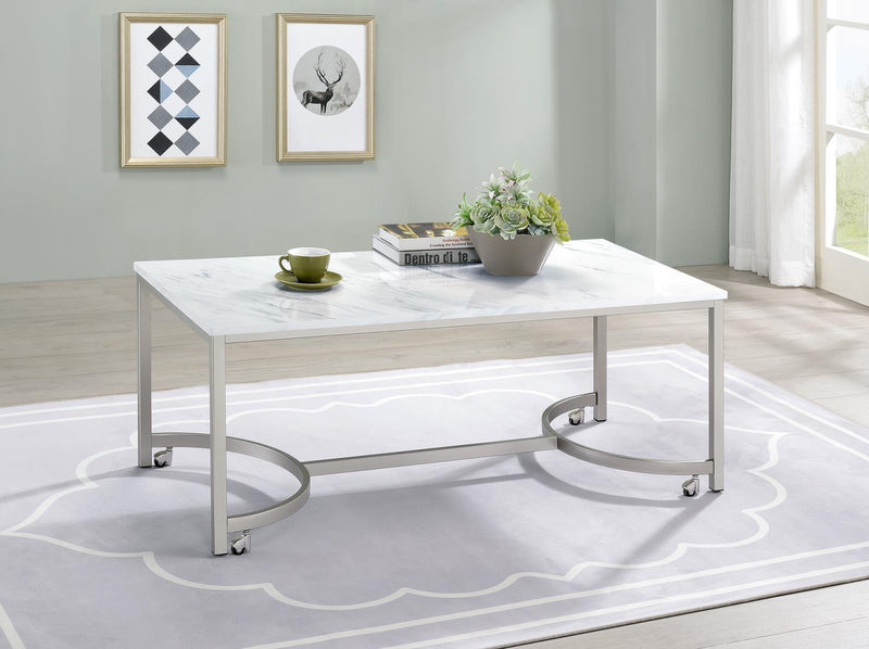 Coffee Table With Casters - White-Washburn's Home Furnishings