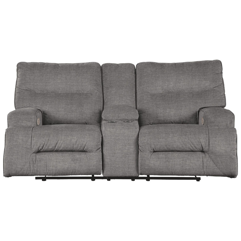 Coombs - Charcoal - Dbl Rec Pwr Loveseat W/console-Washburn's Home Furnishings